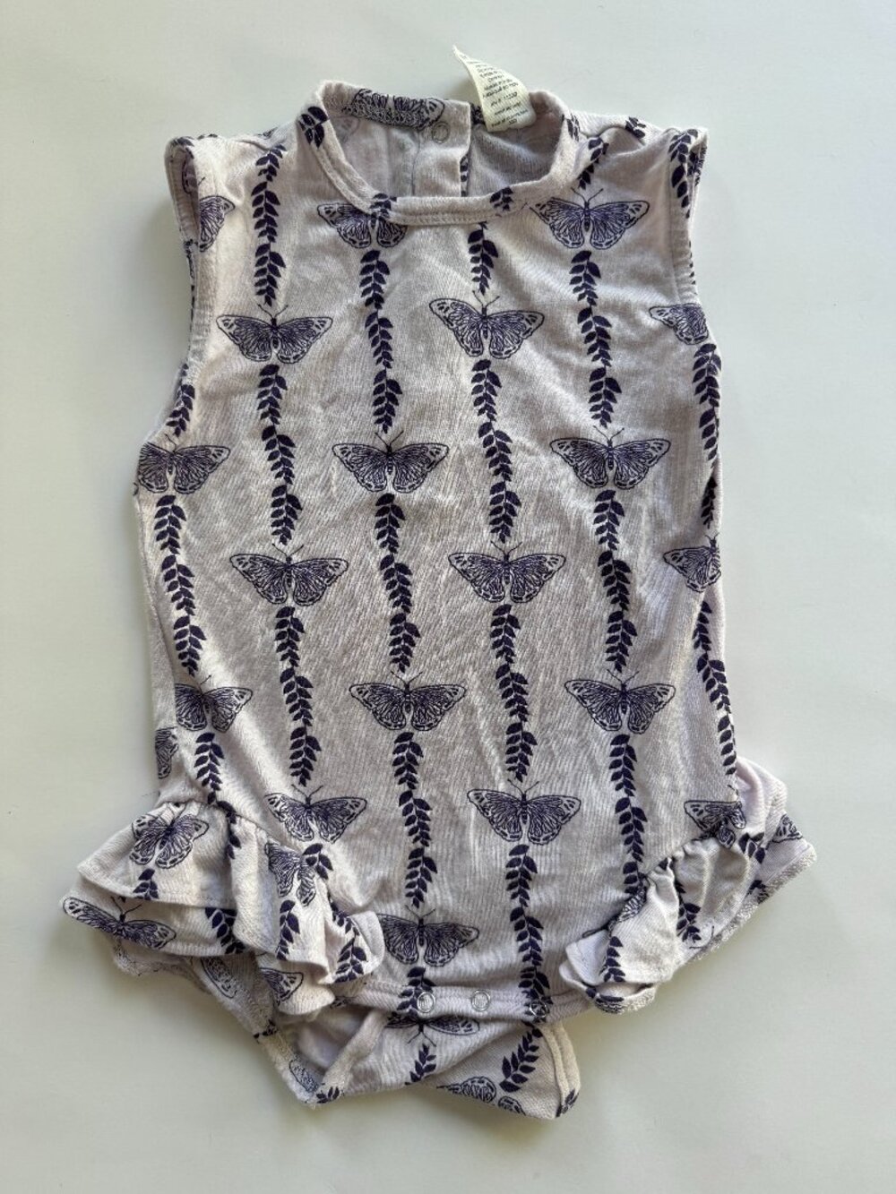Kate Quinn Baby Butterfly Ruffle Bubble Romper Sz 18-24M Purple Modal EUC